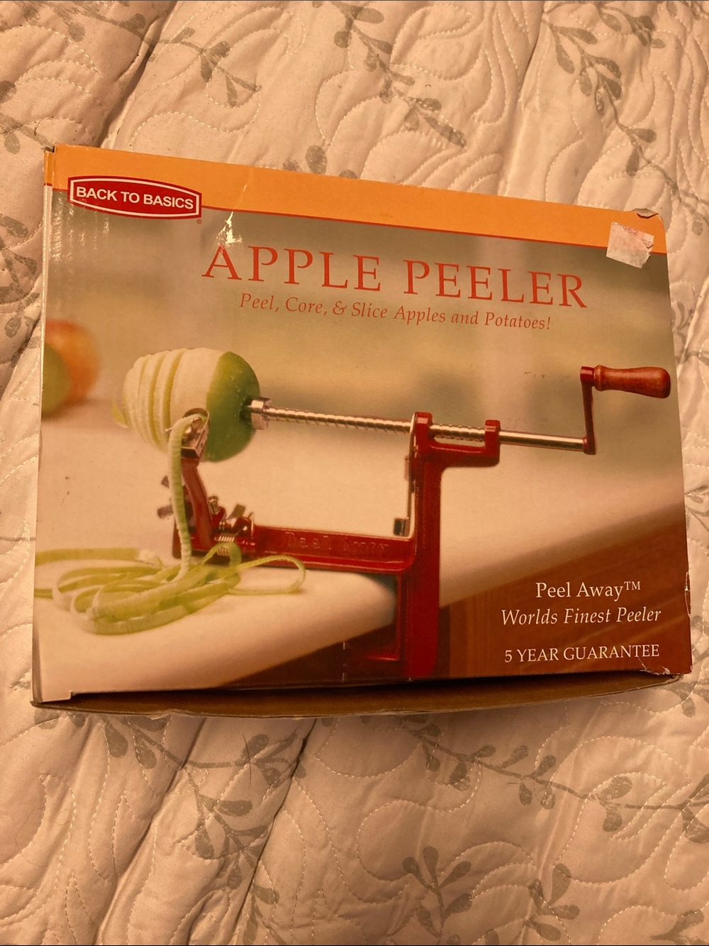Red coated Cast Iron Counter mounted Apple Peeler